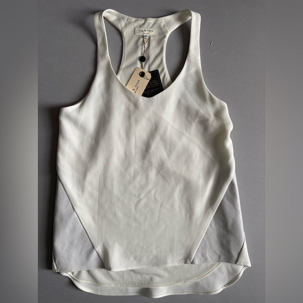 Rag & Bone Womens Chieftain Cream Leather Trim Racerback Tank Minimalist XS NWT - Picture 3 of 11